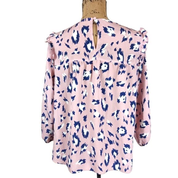 Juicy Couture Pink & Blue Cheetah Print Ruffled Loose Fit Blouse Size M - Picture 3 of 6